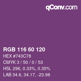 颜色代码: RGB 116 60 120 | qconv.com