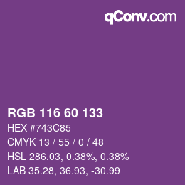 Color code: RGB 116 60 133 | qconv.com