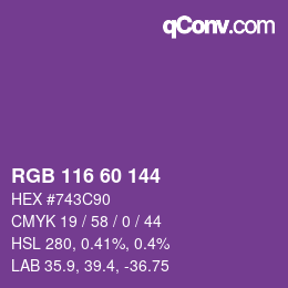 颜色代码: RGB 116 60 144 | qconv.com