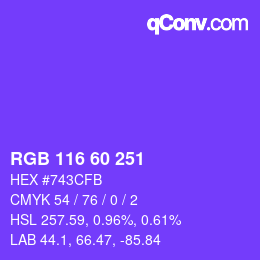 颜色代码: RGB 116 60 251 | qconv.com