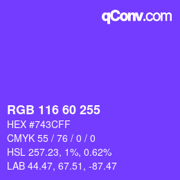 Código de color: RGB 116 60 255 | qconv.com