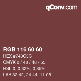 カラーコード: RGB 116 60 60 | qconv.com