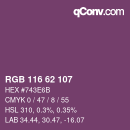 颜色代码: RGB 116 62 107 | qconv.com