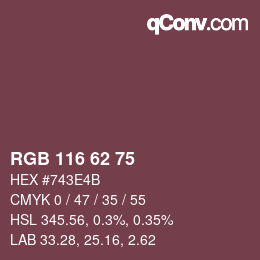 颜色代码: RGB 116 62 75 | qconv.com