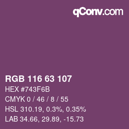 Código de color: RGB 116 63 107 | qconv.com