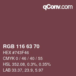 颜色代码: RGB 116 63 70 | qconv.com