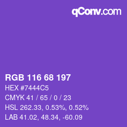 Color code: RGB 116 68 197 | qconv.com