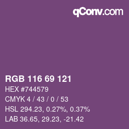 Color code: RGB 116 69 121 | qconv.com