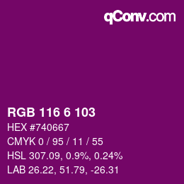 Color code: RGB 116 6 103 | qconv.com
