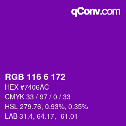 カラーコード: RGB 116 6 172 | qconv.com