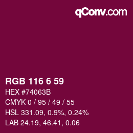 Color code: RGB 116 6 59 | qconv.com