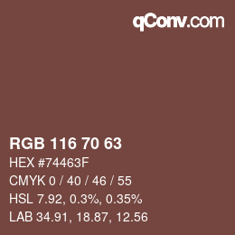 Color code: RGB 116 70 63 | qconv.com