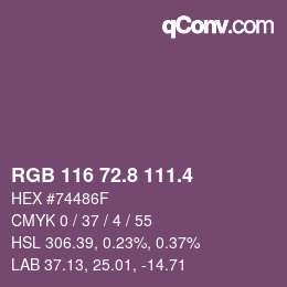 カラーコード: RGB 116 72.8 111.4 | qconv.com