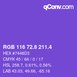 カラーコード: RGB 116 72.8 211.4 | qconv.com