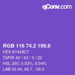 カラーコード: RGB 116 74.2 199.6 | qconv.com