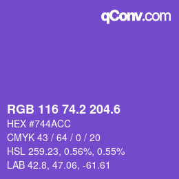 カラーコード: RGB 116 74.2 204.6 | qconv.com