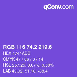 カラーコード: RGB 116 74.2 219.6 | qconv.com