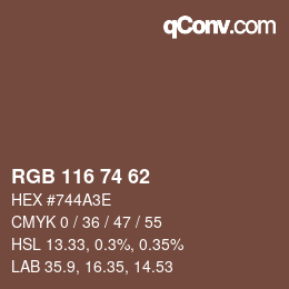 颜色代码: RGB 116 74 62 | qconv.com