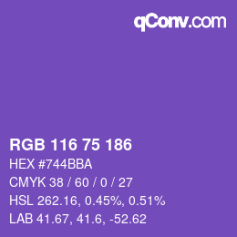 Color code: RGB 116 75 186 | qconv.com