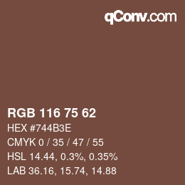 Color code: RGB 116 75 62 | qconv.com