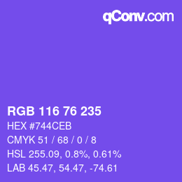 Color code: RGB 116 76 235 | qconv.com