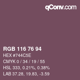 Color code: RGB 116 76 94 | qconv.com