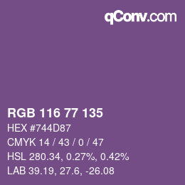Color code: RGB 116 77 135 | qconv.com
