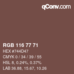 カラーコード: RGB 116 77 71 | qconv.com