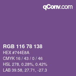 Code couleur: RGB 116 78 138 | qconv.com