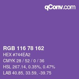 Color code: RGB 116 78 162 | qconv.com