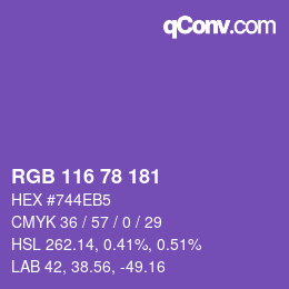 Color code: RGB 116 78 181 | qconv.com