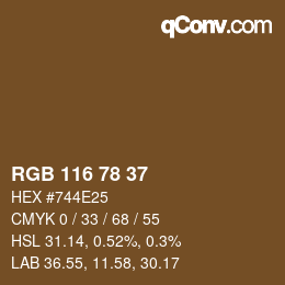 Color code: RGB 116 78 37 | qconv.com