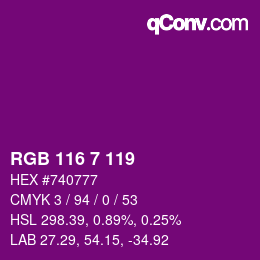 Color code: RGB 116 7 119 | qconv.com