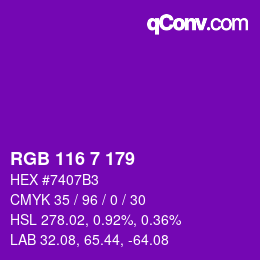 Color code: RGB 116 7 179 | qconv.com
