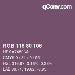 颜色代码: RGB 116 80 106 | qconv.com