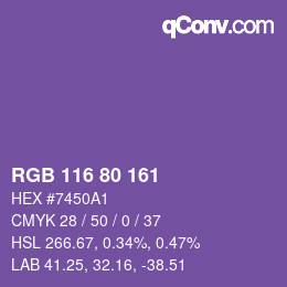 Código de color: RGB 116 80 161 | qconv.com