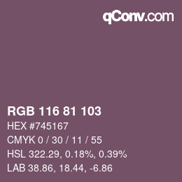 Color code: RGB 116 81 103 | qconv.com