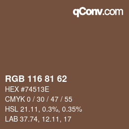 Color code: RGB 116 81 62 | qconv.com