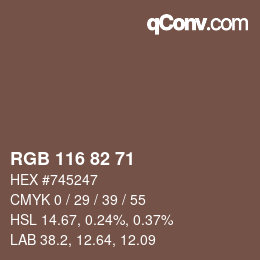 カラーコード: RGB 116 82 71 | qconv.com