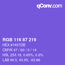 颜色代码: RGB 116 87 219 | qconv.com