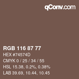 Color code: RGB 116 87 77 | qconv.com