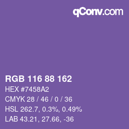 颜色代码: RGB 116 88 162 | qconv.com
