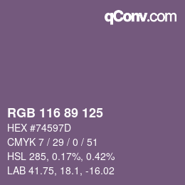 Farbcode: RGB 116 89 125 | qconv.com