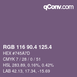カラーコード: RGB 116 90.4 125.4 | qconv.com