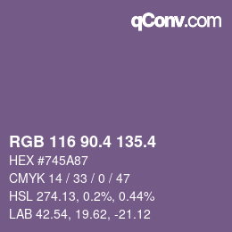 カラーコード: RGB 116 90.4 135.4 | qconv.com