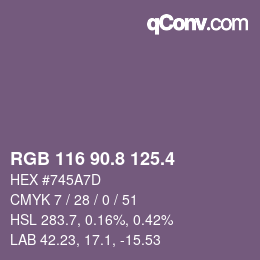 カラーコード: RGB 116 90.8 125.4 | qconv.com
