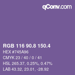 カラーコード: RGB 116 90.8 150.4 | qconv.com