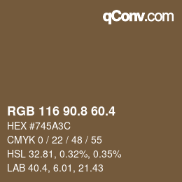 カラーコード: RGB 116 90.8 60.4 | qconv.com