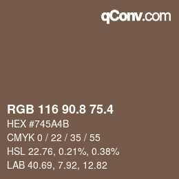 カラーコード: RGB 116 90.8 75.4 | qconv.com