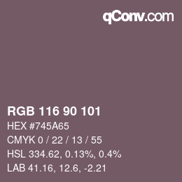 颜色代码: RGB 116 90 101 | qconv.com